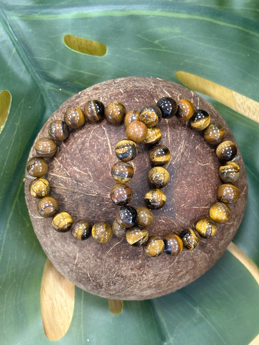 Tigers Eye 10mm Beaded Bracelet - Strength, Good Luck, Protection