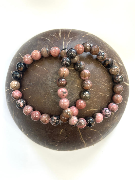 Rhodonite 8mm Beaded Bracelet - Emotional Balance, Heart Healing