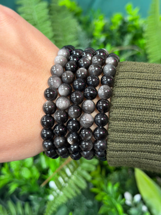 Silver Sheen Obsidian Beaded Bracelet
