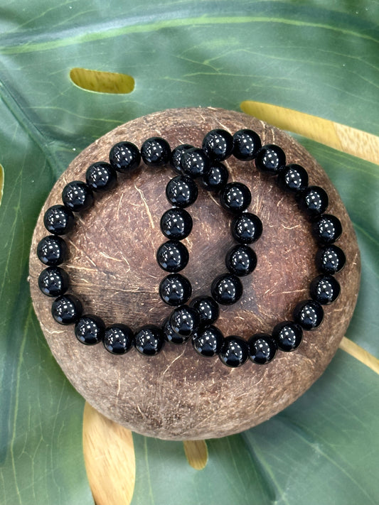 Black Obsidian 10mm Beaded Bracelet - Protection, Grounding