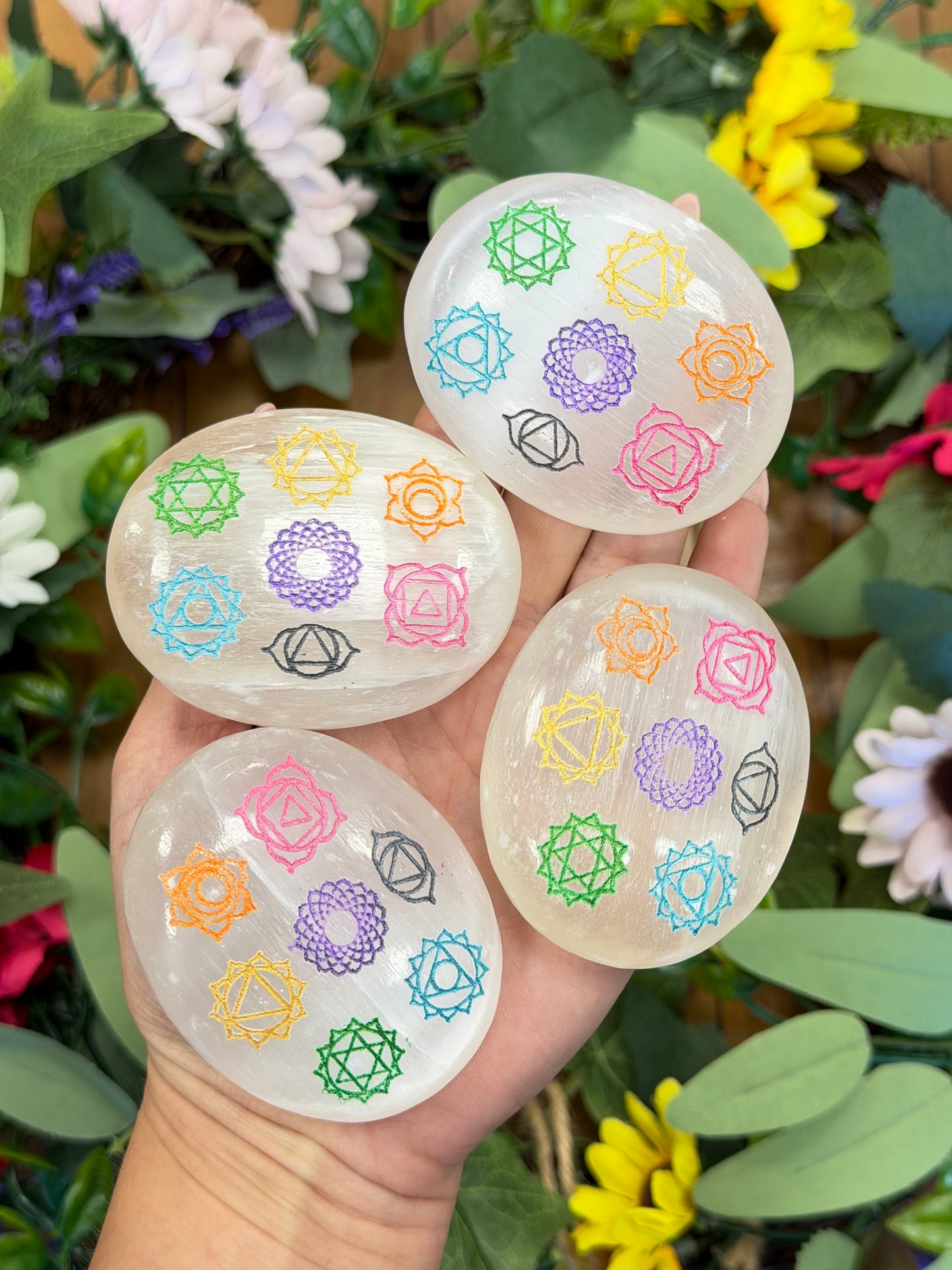 Chakra Selenite Palm Stone