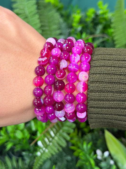 Pink Agate Beaded Bracelet