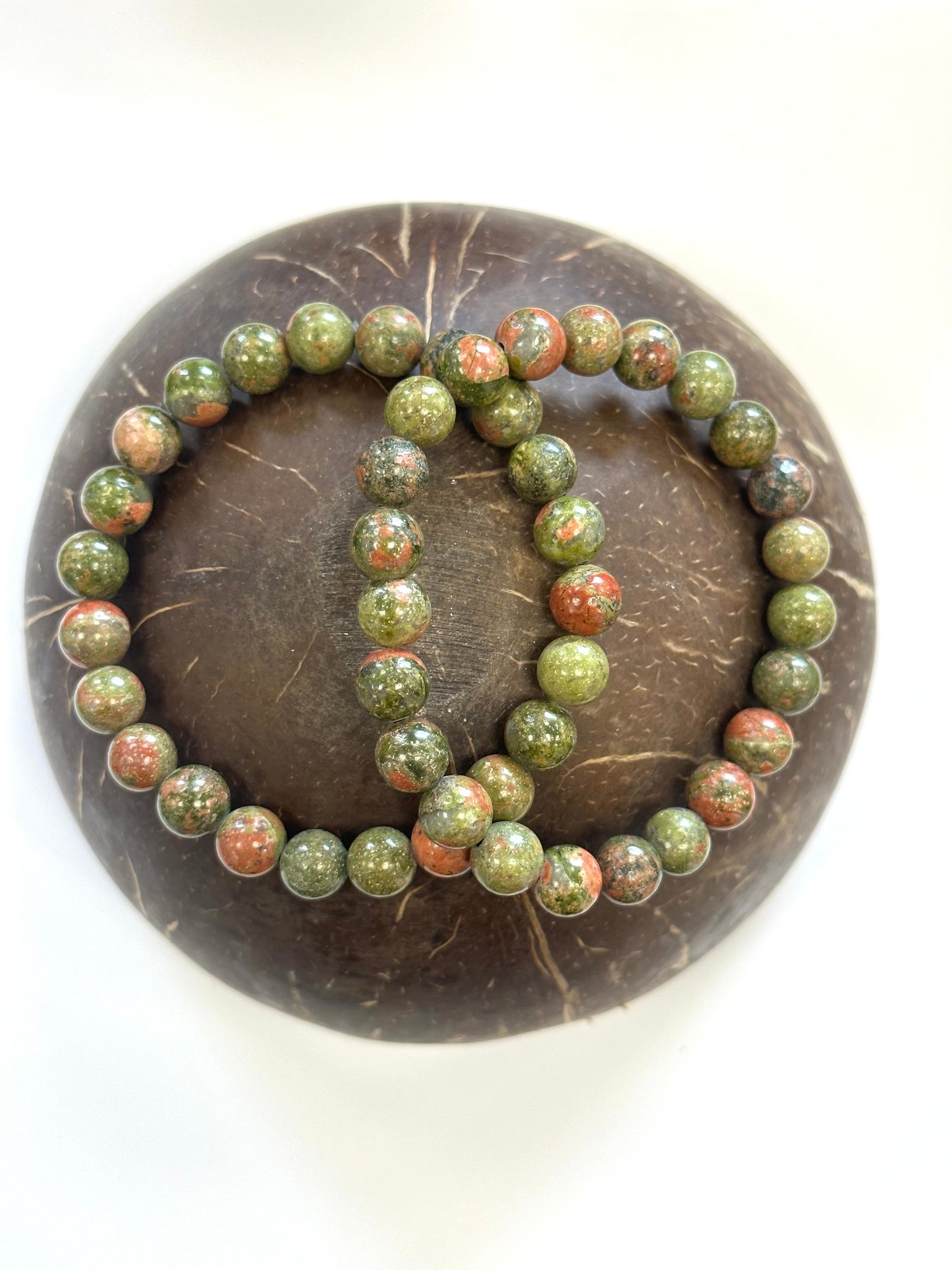 Unakite 8mm Beaded Bracelet - Grounding, Compassion