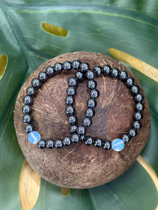 Hematite & Opalite 8mm Beaded Bracelet - Protection & Manifestation