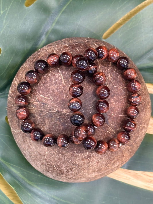 Red Tigers Eye 10mm Beaded Bracelet - Power & Motivation