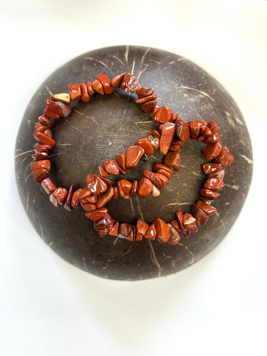 Red Jasper Chip Stone Bracelet - Grounding, Stability