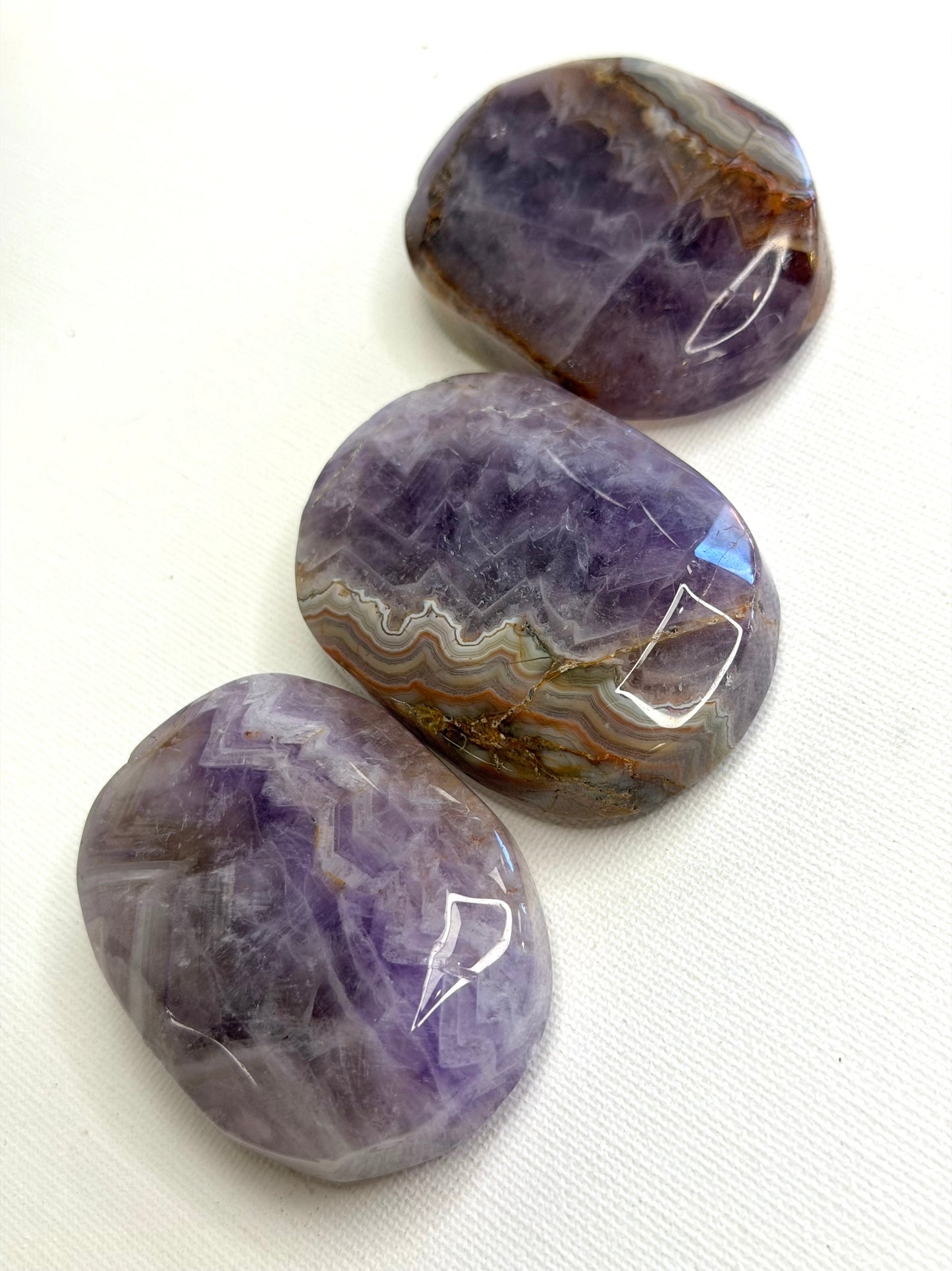 Mexican Crazy Lace Agate & Amethyst Palm Stone