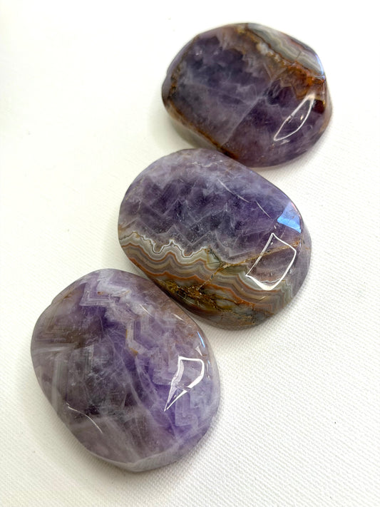 Mexican Crazy Lace Agate & Amethyst Palm Stone