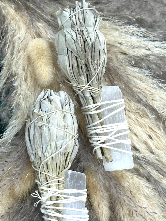 White Sage Torch with Selenite