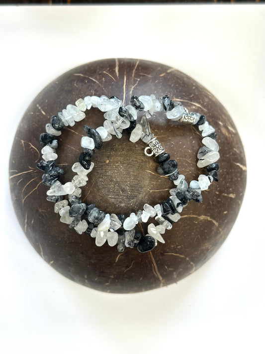 Tourmaline and Quartz Chip Stone Bracelet - Amplified Protection