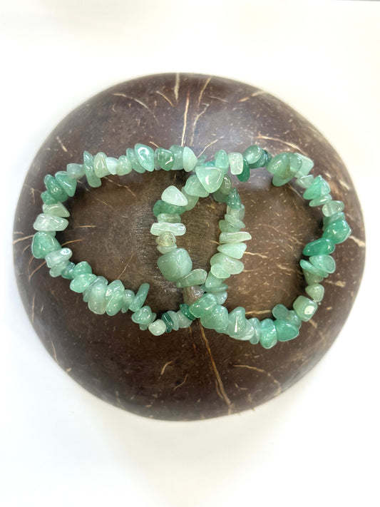 Green Aventurine Chip Stone Bracelet - Good Luck, Heart Healing