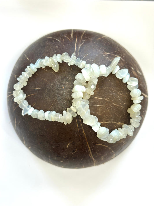 White Moon Stone Chip Stone Bracelet - Fertility, Renewal