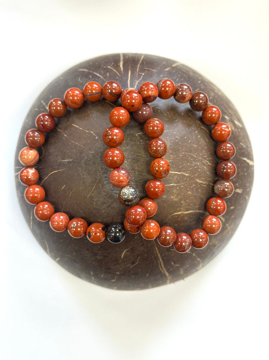 Red Jasper 8mm Beaded Bracelet - Grounding, Stability