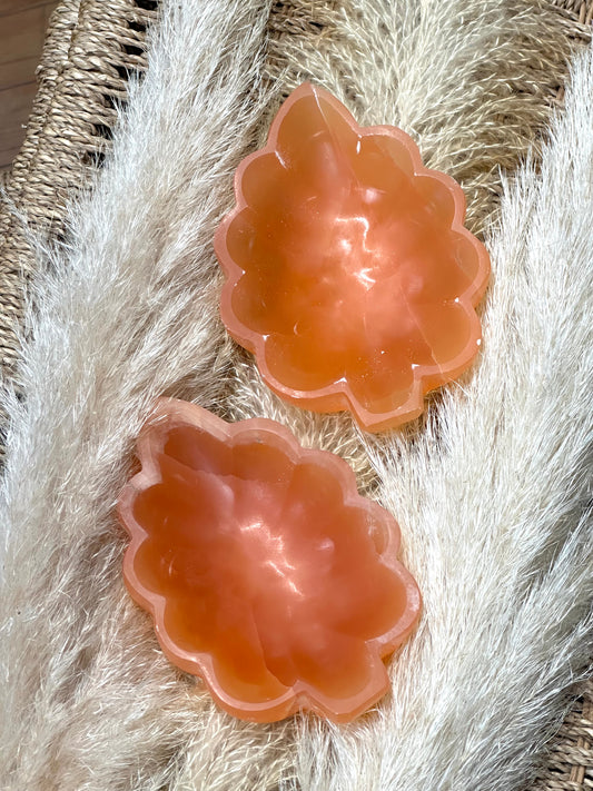 Orange Selenite Leaf Bowl