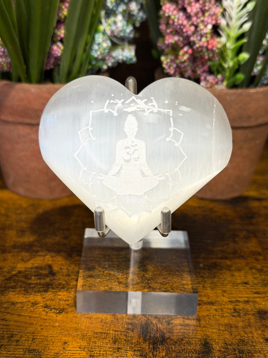 Selenite Meditation Heart on Stand