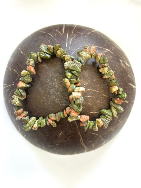 Unakite Chip Stone Bracelet - Grounding, Compassion