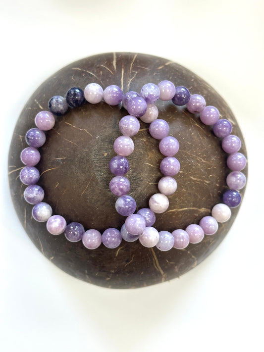 Lepidolite 8mm Beaded Bracelet - Calming, Soothing