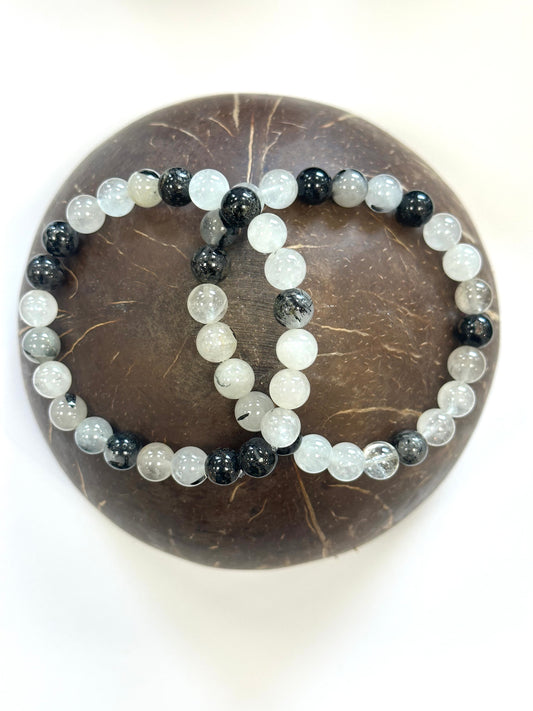 Tourmaline and Quartz 8mm Beaded Bracelet - Amplified Protection